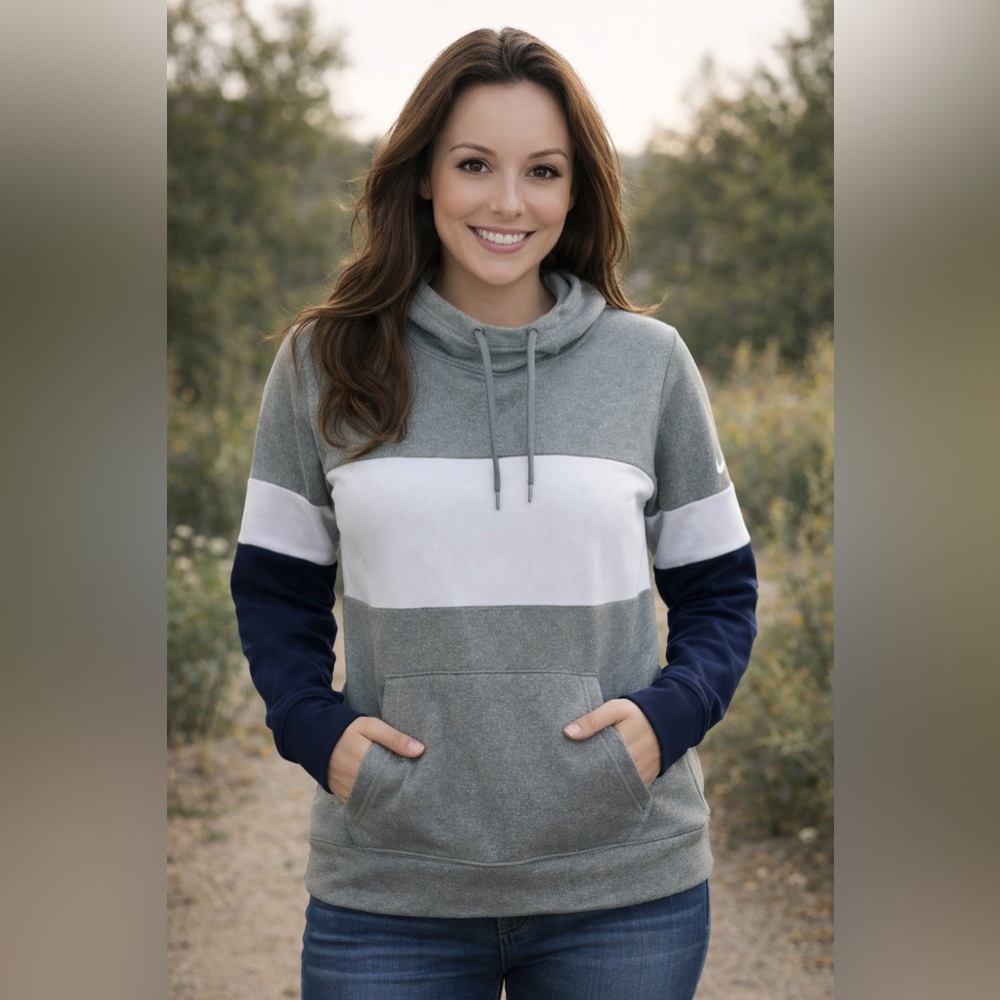 Nike Gray and Navy Women's Hoodie